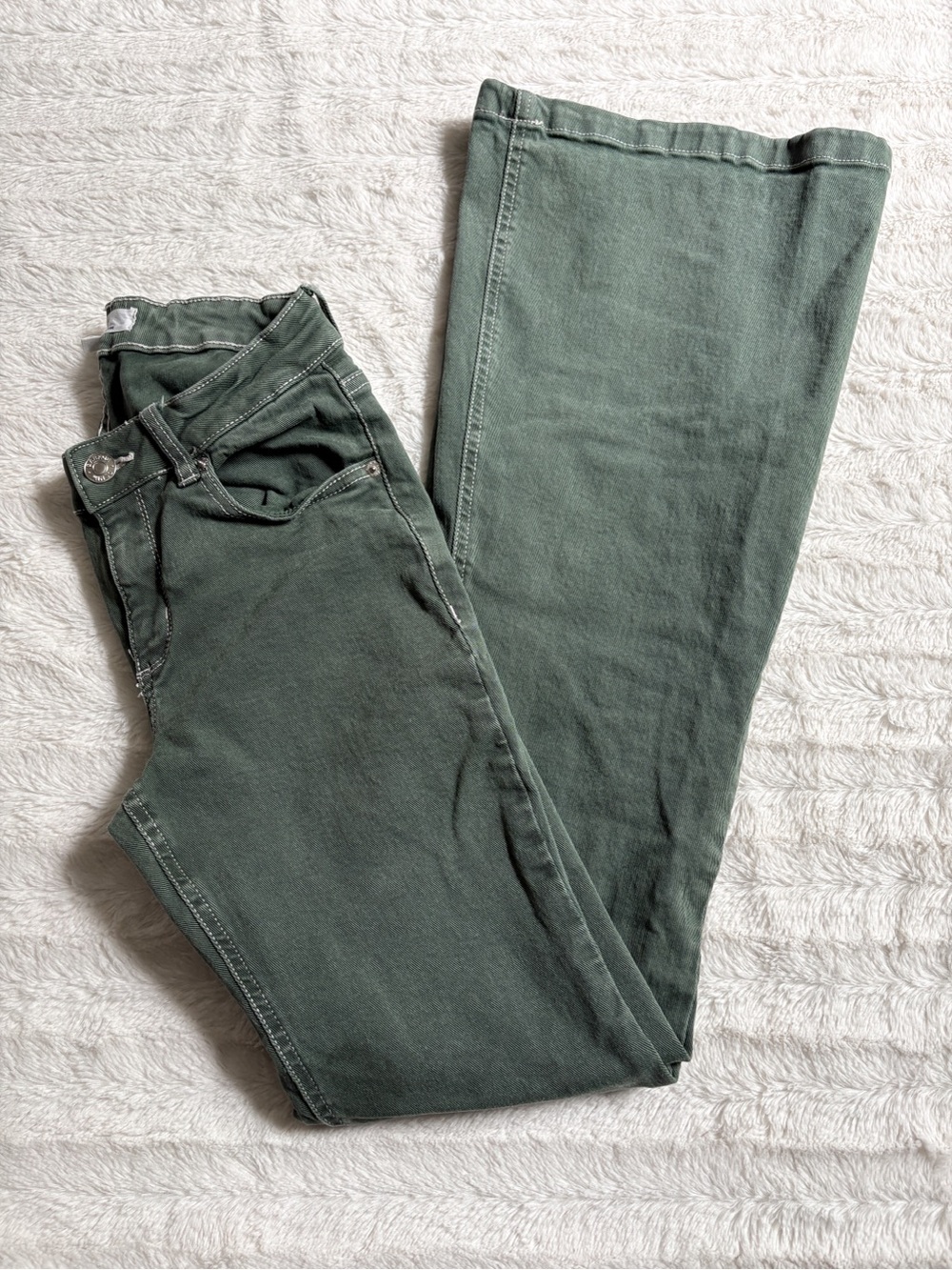 Garage Women's Green Flare Jeans Size 3 Low Rise | Retro Earthy Fairy Grunge